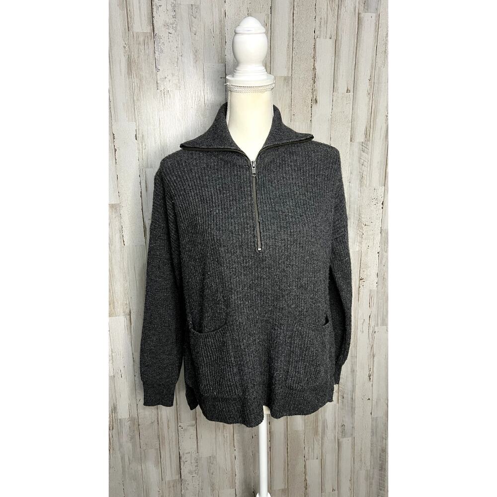 Madewell Women's XS Gray Ribbed Knit 1/4‎ Zip High Neck Sweater - Picture 3 of 7